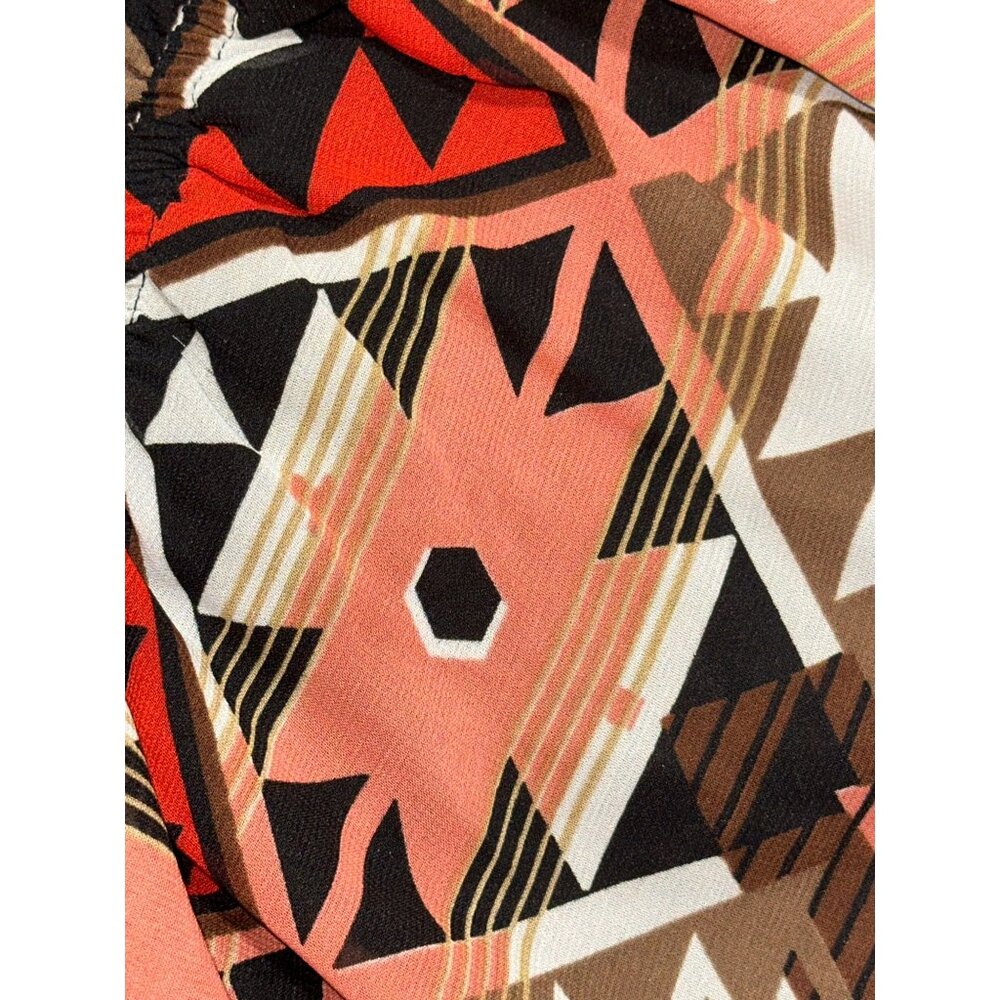 Indulge L Coral Black Geometric Off Shoulder Tie Front Elastic Waist India Dress - Picture 6 of 6